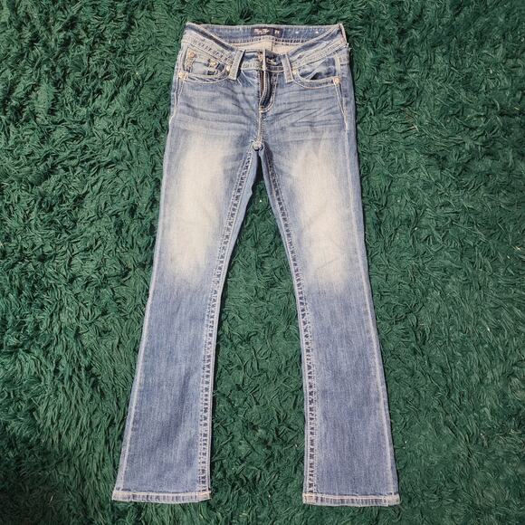 Miss Me Jeans Size 26 Cross Floral Embroidered Bootcut Denim Los Angeles - Picture 1 of 7